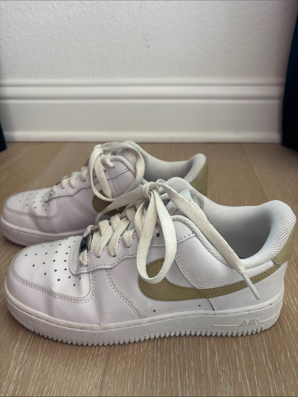 White Womens Nike Sneakers with Tan Accent - Classic Low Top